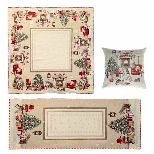 Подушка декоративная Новогодняя 45х45 см Vingi Ricami, гобеленовая