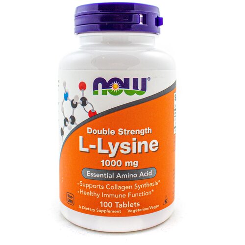 Лизин NOW FOODS L-Lysine 1000 мг 100 таблеток, нейтральный аминокислота now l lysine 1000 mg 100 таблеток