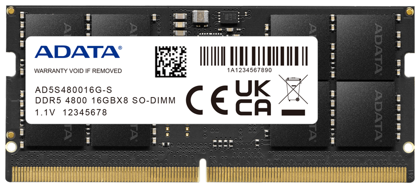 Оперативная память A-Data AD5S480016G-S DDR5 - 1x 16ГБ 4800МГц, для ноутбуков (SO-DIMM), Ret