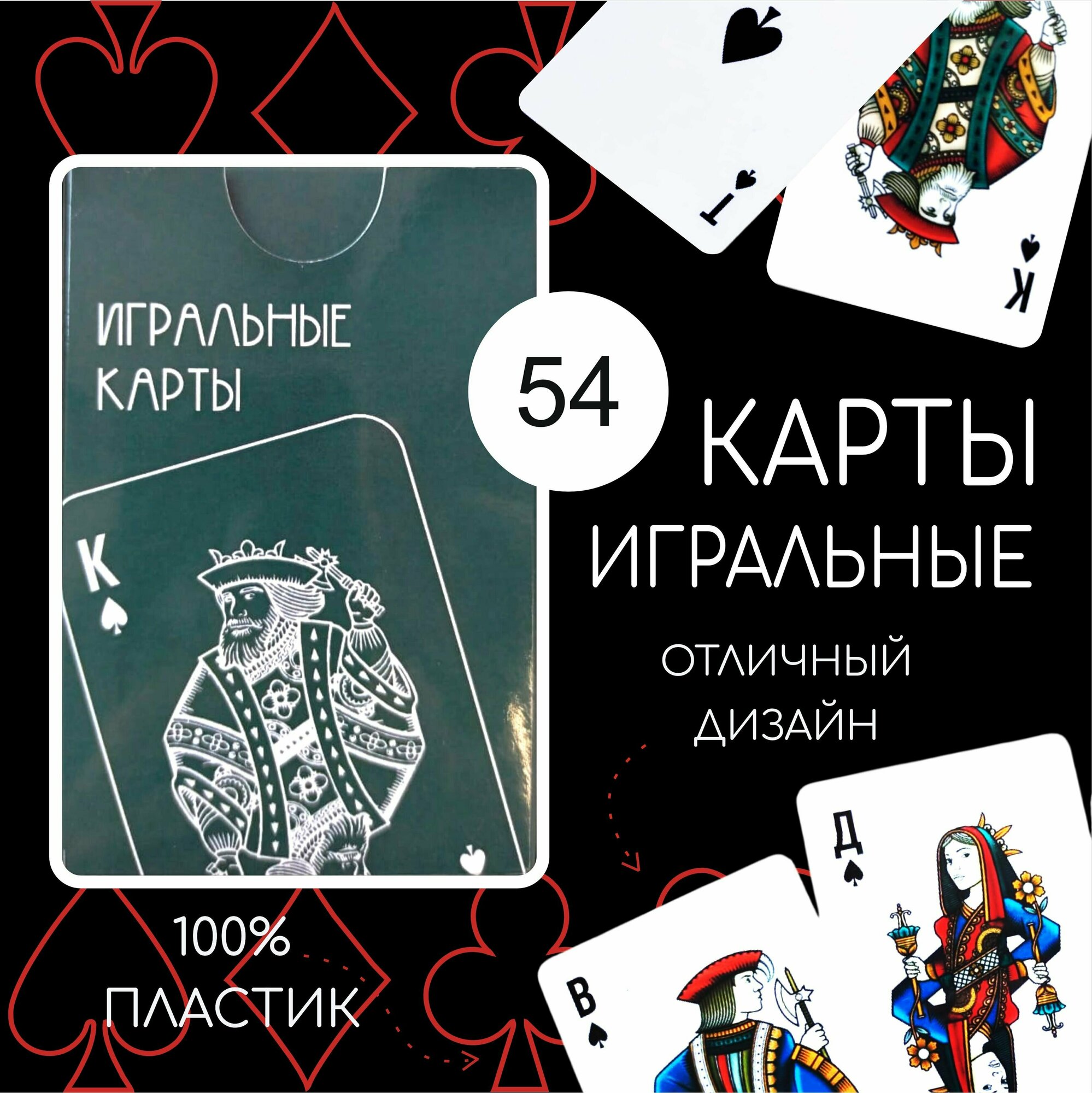 Карты игральные классические / супер долговечные пластиковые 54 шт
