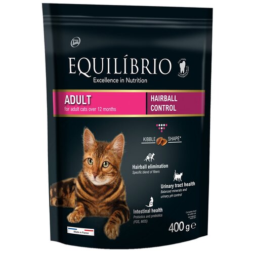 Сухой корм Equilibrio для взрослых кошек с лососем для вывода шерсти 400г