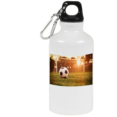 Бутылка с карабином CoolPodarok Футбол Футбольный мяч Ворота Поле Трава