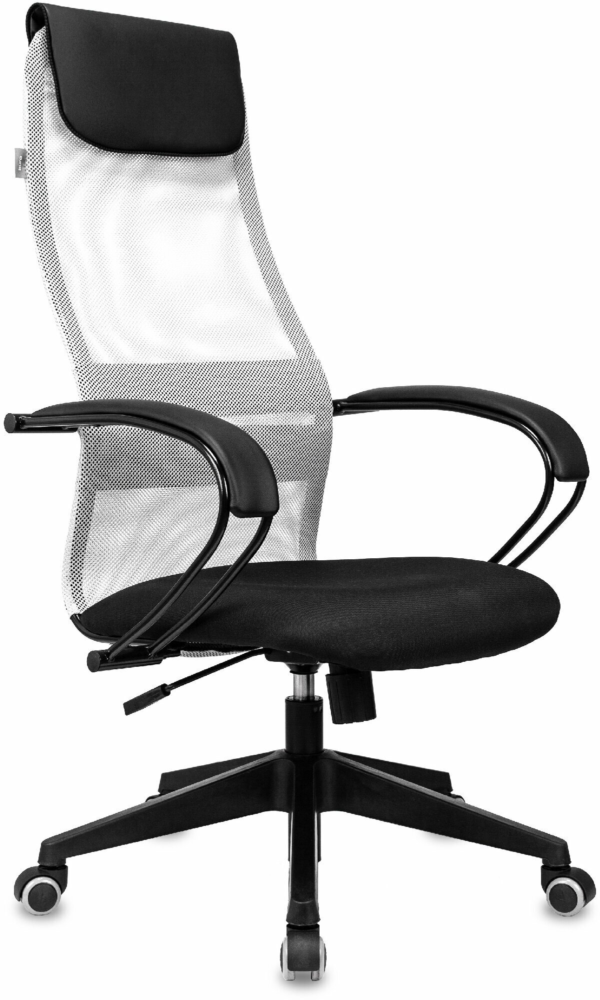 Кресло руководителя CH-607 светло-серый/черный сетка/ткань с подголов. крестов. пластик / Компьютерное кресло для директора, начальника, менеджера