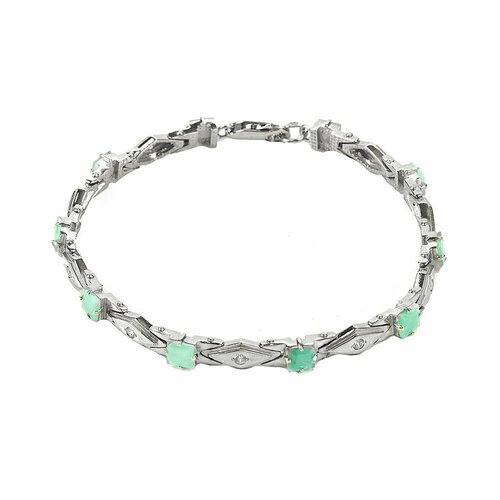 Браслет-цепочка CORDE Серебряный браслет с натуральными изумрудами и фианитами., серебро, 925 проба, родирование, изумруд, фианит, длина 17 см.