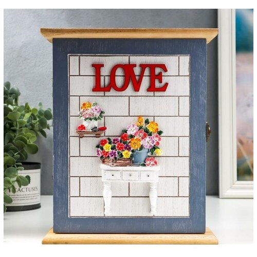 Ключница дерево 6 крючков Анютины глазки и консоль 25х21х73 см 1880₽