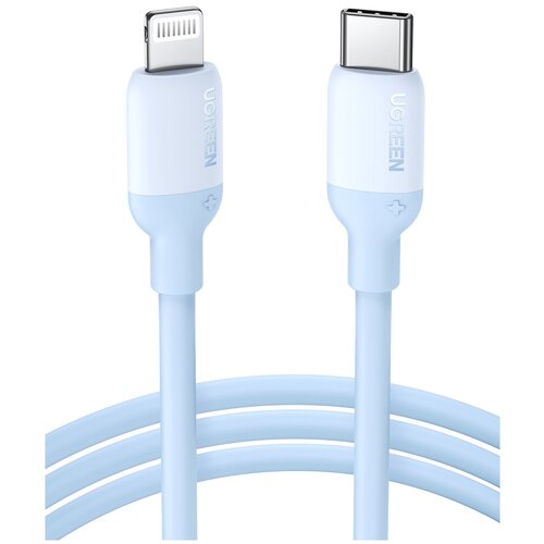 Кабель Ugreen USB C - Lightning, силиконовая оболочка, цвет голубой, 1 м (20313) кабель ugreen usb c lightning mfi белый 1 шт