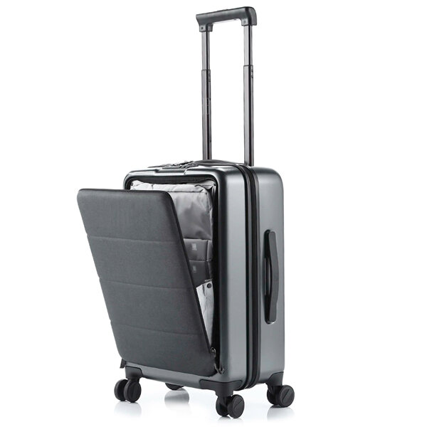 Умный чемодан NINETYGO, поликарбонат, водонепроницаемый, износостойкий, ребра жесткости, 36 л, размер S, серый