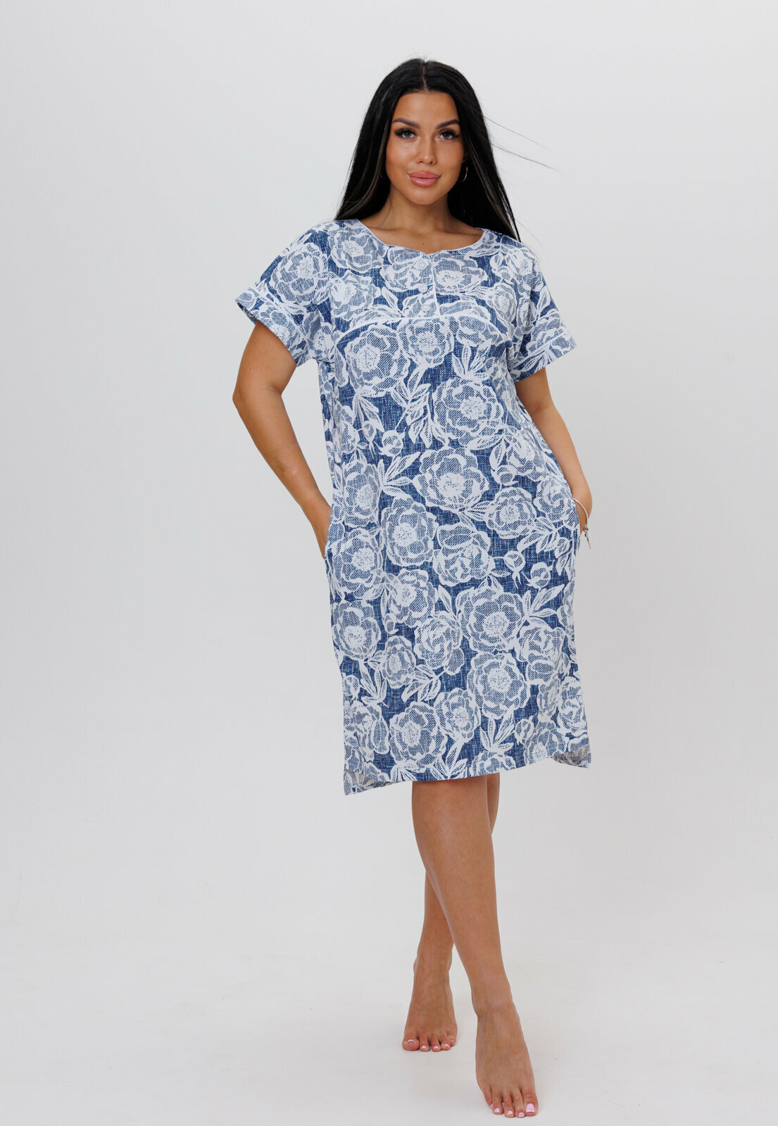 Платье-туника домашнее Modellini 1753/2 синий, 54 размер - фотография № 3