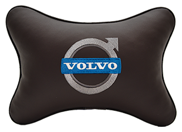 Автомобильная подушка на подголовник экокожа Coffee с логотипом автомобиля VOLVO