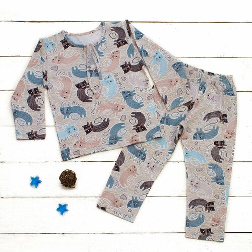 фото Пижама для девочек, брюки, джемпер, размер 92, бежевый нет бренда