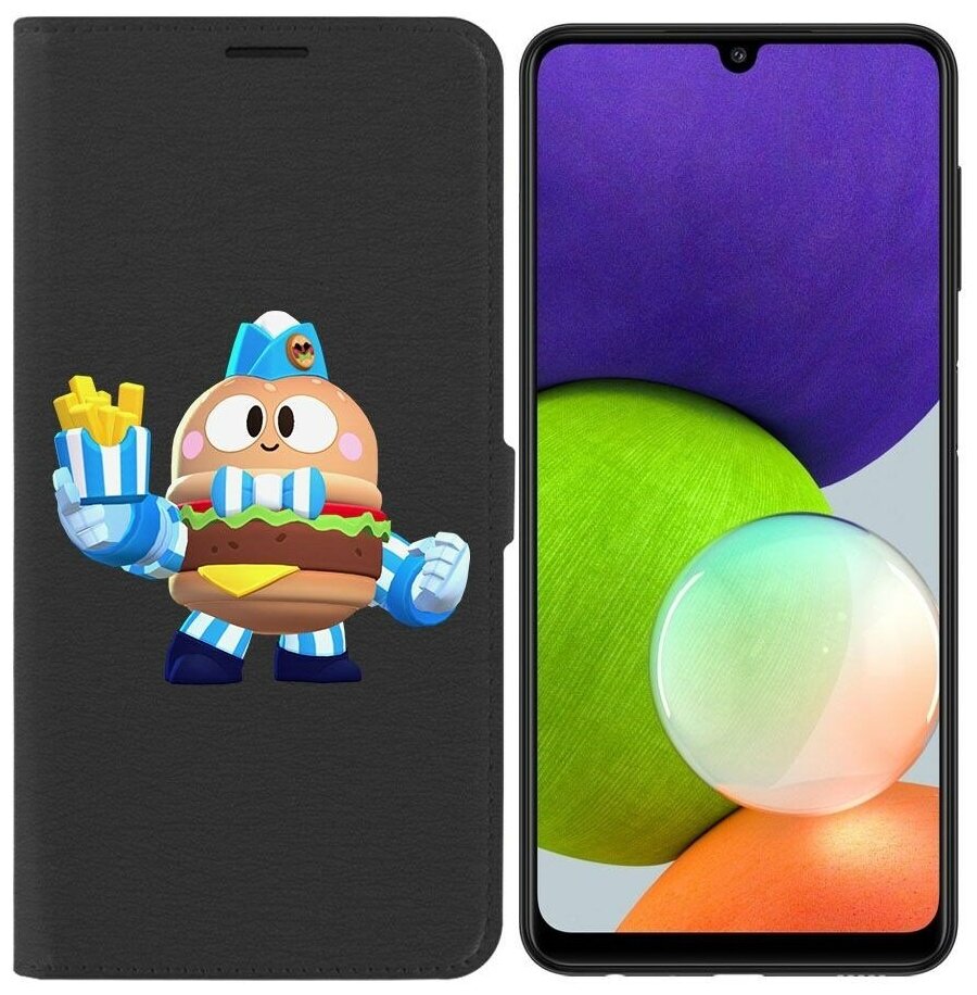 Чехол книжка Krutoff Эко Book для Samsung Galaxy A22 4G (A225) Brawl Stars-Бургер Лу (черный)