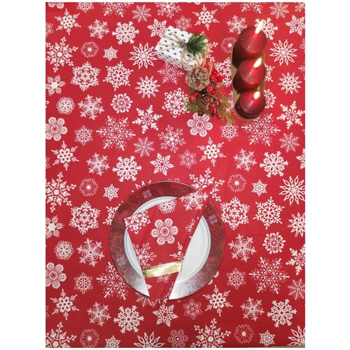 фото Скатерть водонепроницаемая из премиум ткани duck с тефлоновым покрытием + 6 салфеток, набор для столовой, набор скатерть салфетки, скатерть новогодняя latona sleep