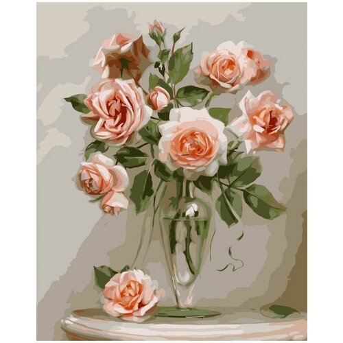 фото Картина по номерам 40х50 на холсте розы на мраморном столе kolibriki