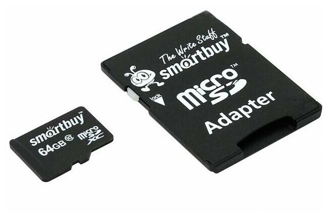 Карта памяти 64Gb - SmartBuy MicroSD Class 10 SB64GBSDCL10-01LE с адаптером SD