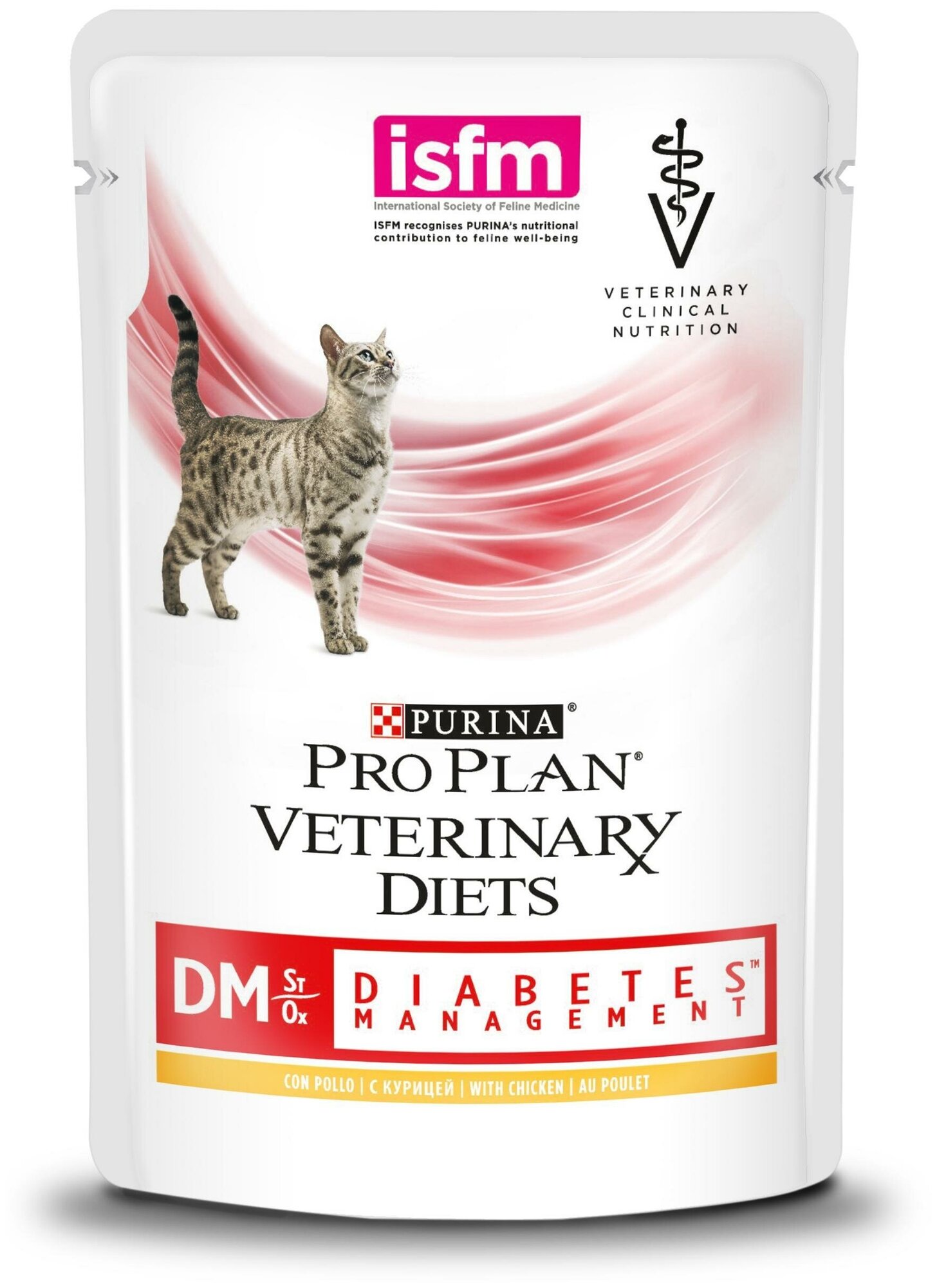 Корм влажный диетический (паучи) Pro Plan Veterinary Diets Cat DM Diabetes Management для взрослых кошек при диабете, курица, 85 г х 10 шт - фотография № 1