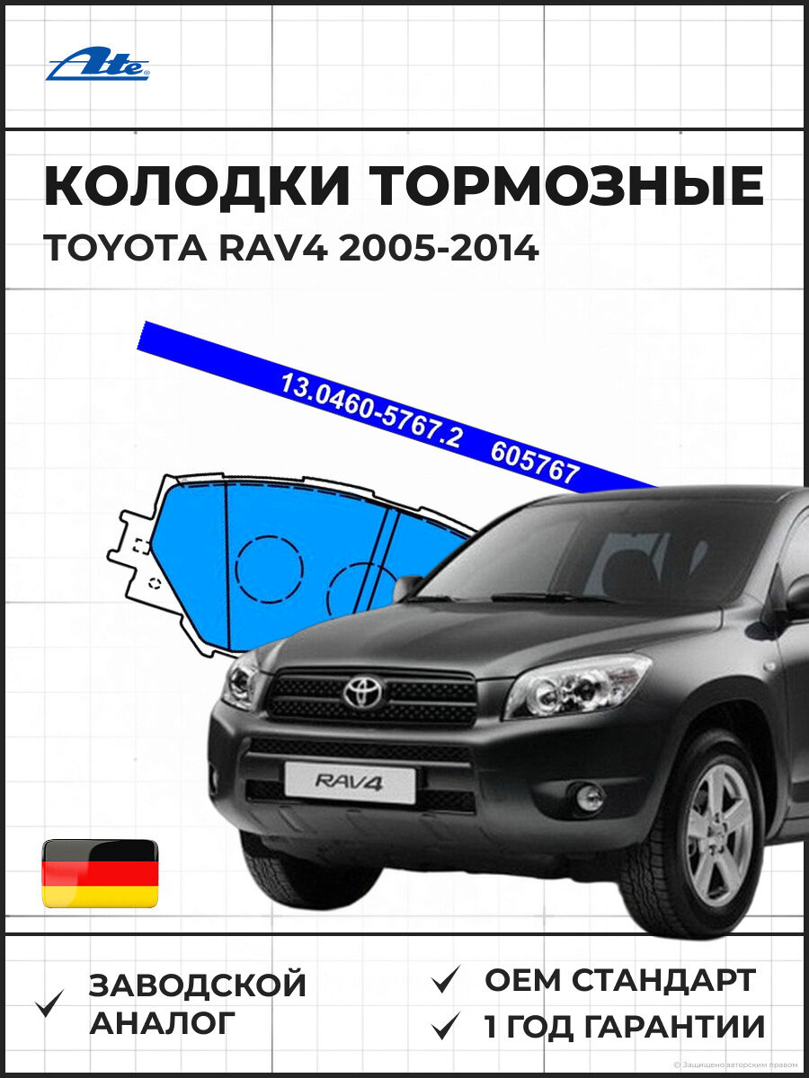 Колодки тормозные дисковые передние ATE 13046057672 Toyota Rav4 Тойота Рав 4 2005-2014