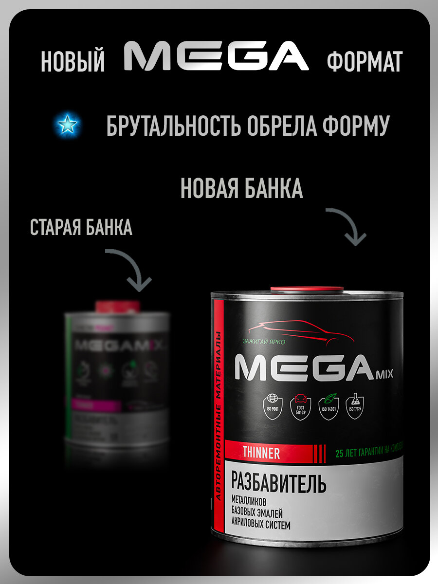 Разбавитель для акрилов/металликов, для базовых/базисных эмалей, 1000 мл, MEGAMIX — фото 1