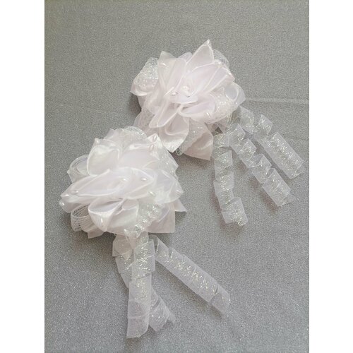 Бант белый с украшением, белый со спиралью, 2 шт