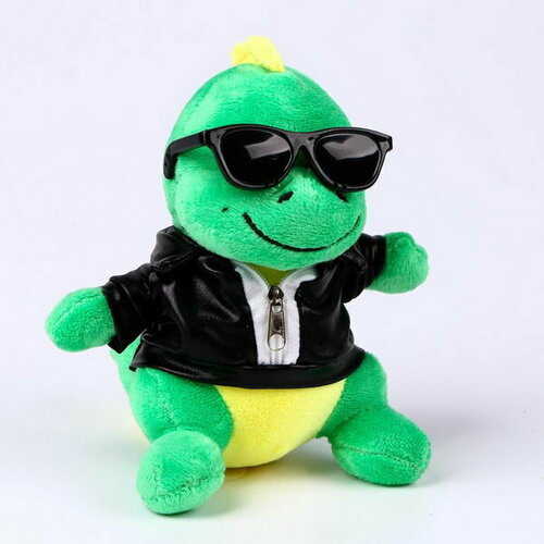 фото Мягкая игрушка "дракон", в чёрной куртке и очках, 15 см, цвет зелёный сима-ленд