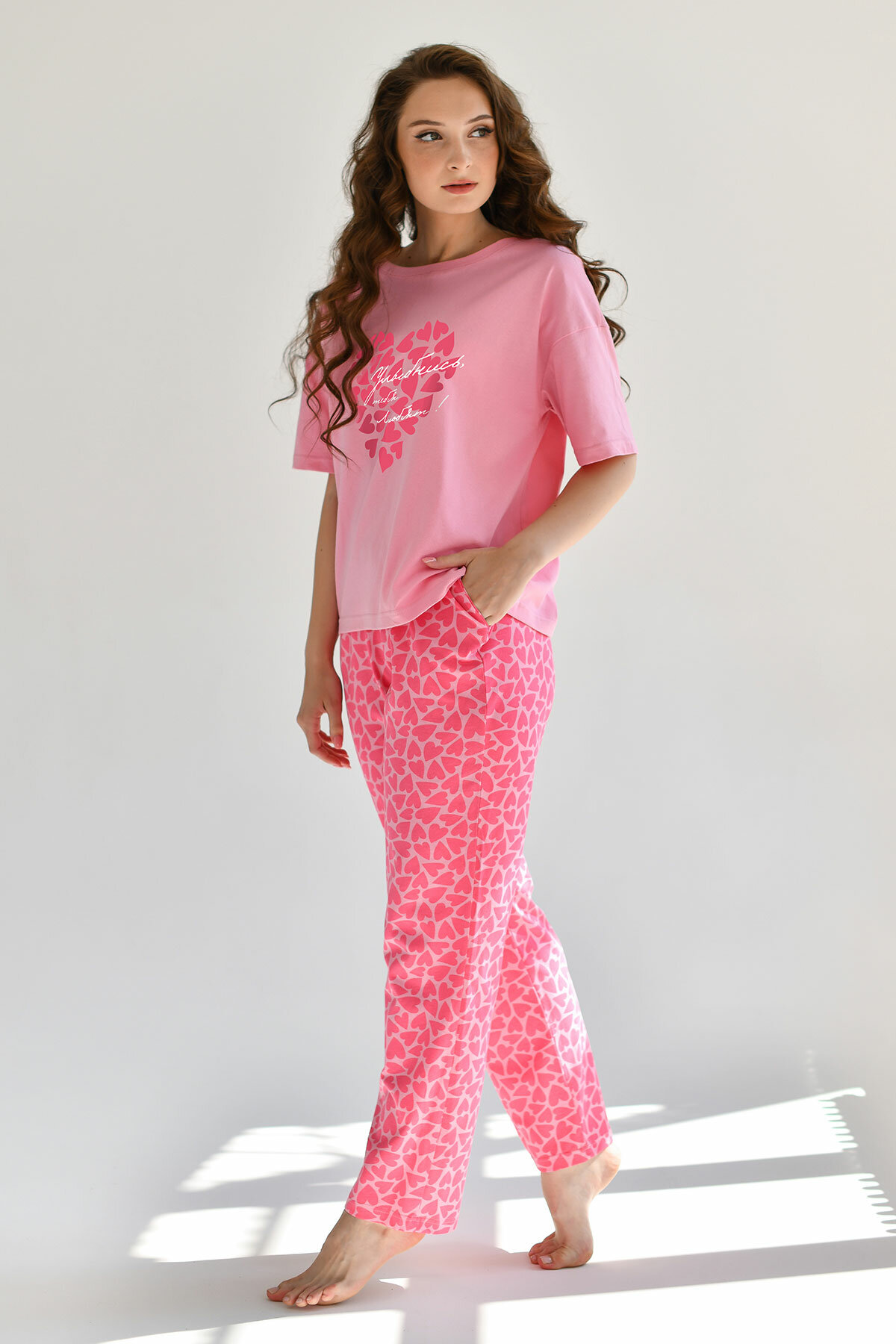 Пижама Оптима Трикотаж, футболка, брюки, короткий рукав, карманы, размер 50, розовый - фотография № 3