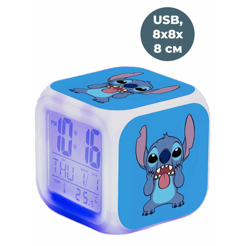 Настольные часы будильник Лило и Стич Lilo & Stitch (подсветка, 8х8х8 см)
