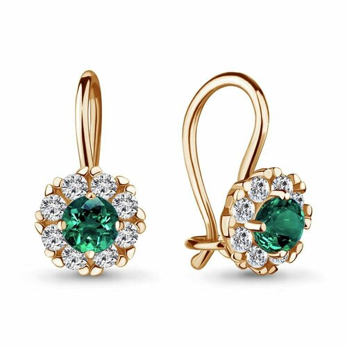 Серьги серебро, 925 проба, фианит, стекло, , золотой