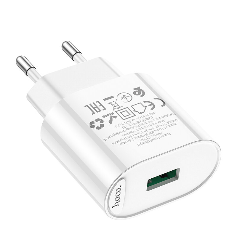 Сетевое зарядное устройство 1USB 3.0A QC3.0 18W быстрая зарядка Hoco C109A White