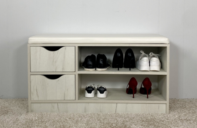 фото Ожую Ливорно-1 , тумба для обуви с сиденьем, комод для обуви, 2 ящика, 2 полки, для 10 пар обуви, 96х51.8х31,4, дуб крафт золотой