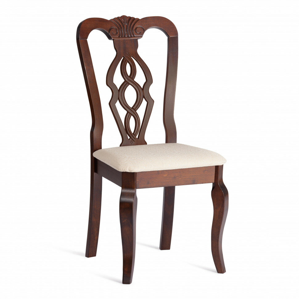 фото Стул - Афродита/ Aphrodite дерево гевея, 46х54х99см, Cappuchino , ткань кремовая с рисунком (А04)