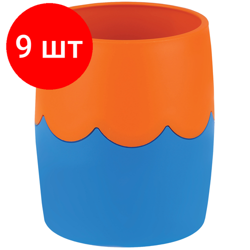 Комплект 9 шт, Подставка-стакан Мульти-Пульти, пластиковая, круглая, двухцветный сине-оранжевый