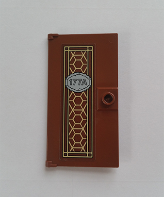 Door 1 x 4 x 6 with Stud Handle with Pearl Gold Ornament and '177A' Pattern (Sticker) - Set 76108, 60616pb040 Reddish Brown U