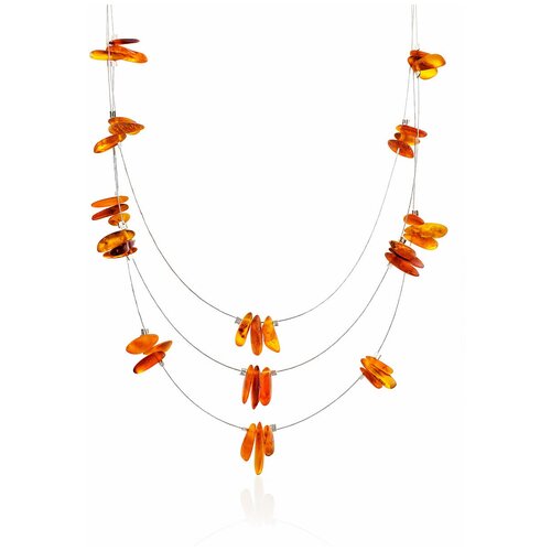 Amberholl Колье на струне «Росинки» из золотисто-коньячного янтаря с мягкой шлифовкой