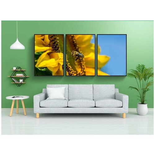 фото Набор модулных постеров для интерьера "пчела, подсолнух, желтый" 60x90 см. в тубусе, без рамки lotsprints