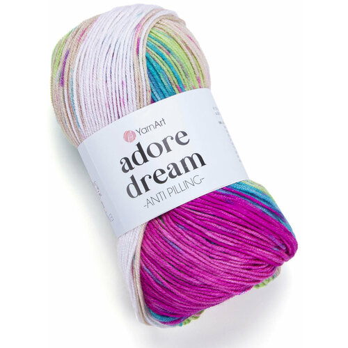 Пряжа Yarnart Adore dream белый-беж-фуксия-салат-бирюза (1063), 100%акрил, 280м, 100г, 1шт