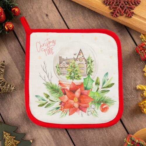 Прихватка Christmas red flowers 19х19см саржа 100 хл ватин 250гм2 329₽