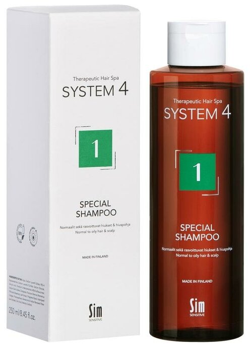 System 4, Special Shampoo Терапевтический шампунь №1 для нормальной и жирной кожи головы, 75 мл