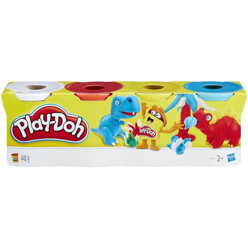Масса для лепки Play-Doh Набор 4 банки, базовые цвета, 448 гр, B6508/B5517 4 цв. набор игровой hasbro play doh голодный динозавр