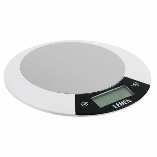 кухонные весы leben 475 148 белый серебристый Весы кухонные электронные, маталл. платформа, макс. нагрузка до 5кг, питание CR2032, RF5