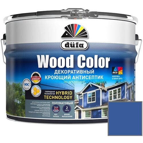 Декоративный кроющий антисептик Dufa Wood Color (Del Колор) для защиты древесины полуматовый Лунная ночь 9 л