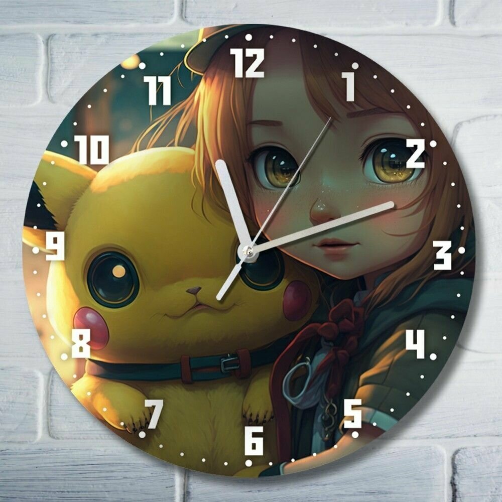 Настенные часы, деревянные, бесшумные, УФ печать Аниме Pokemon - 8123