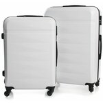 Комплект из 2-х пластиковых чемоданов 2в1 с узором Ромба. Цвет Белый. Размер L+M. (Съемные колеса) - изображение