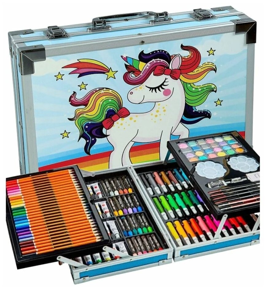 Набор для рисования / Набор для рисования в чемоданчике с Пони / Набор для рисования 147 предметов / Цвет голубой