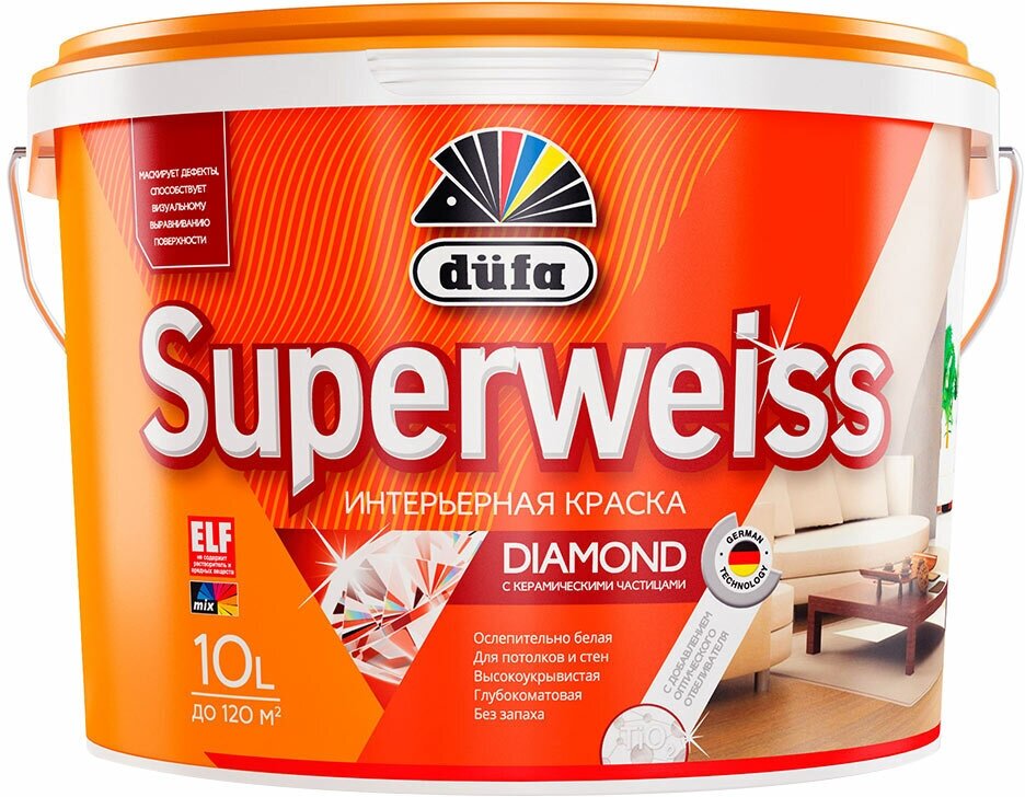 Краска интерьерная Dufa Superweiss RD4 база 1 белая 10 л