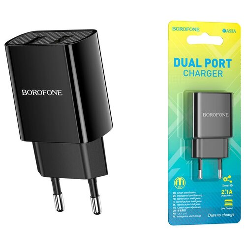 Сетевое зарядное устройство 2USB 2.1A Borofone BA53A Black сетевое зарядное устройство borofone ba53a powerway 2usb с кабелем type c черное