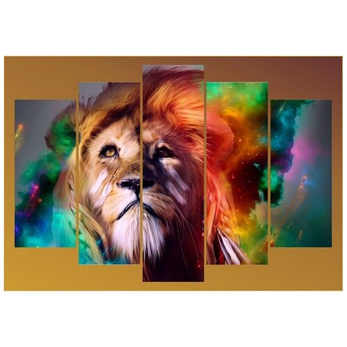 Модульная картина для интерьера / Картина на стену / Животные / «Лев лицо» 80×140 см