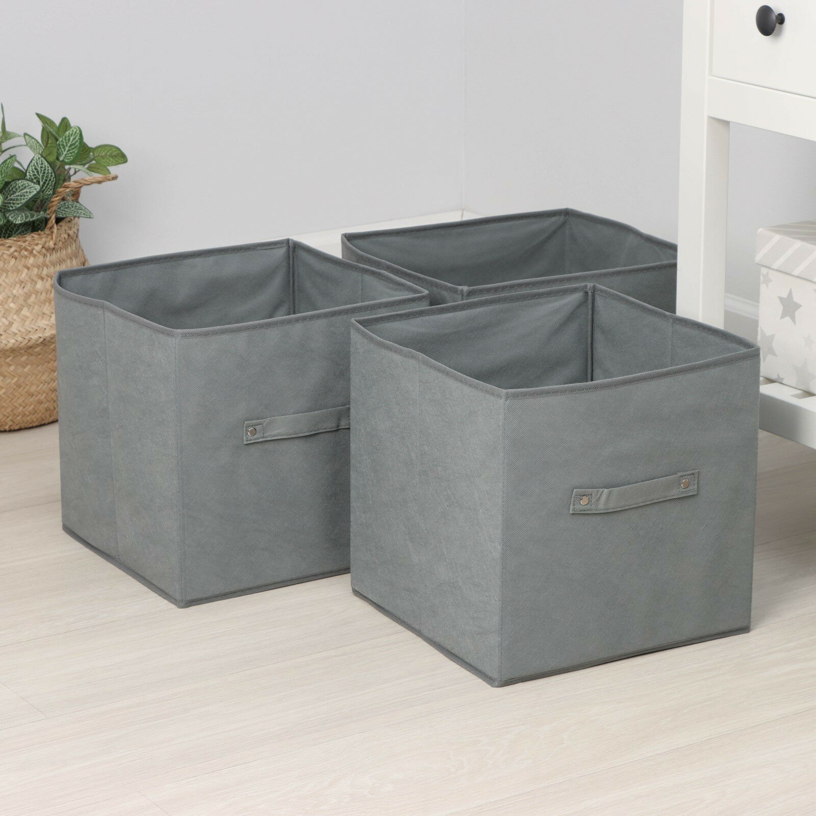 Коробки для хранения вещей складные, без крышек, набор из 3 шт, 31×31×31 см, цвет серый - фотография № 2