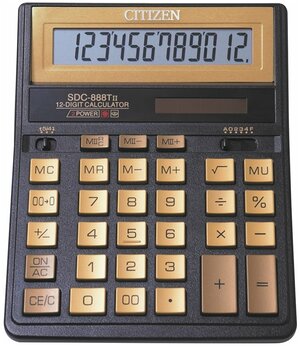 Калькулятор настольный CITIZEN SDC-888TIIGE (203×158 мм), 12 разрядов, двойное питание, золотой