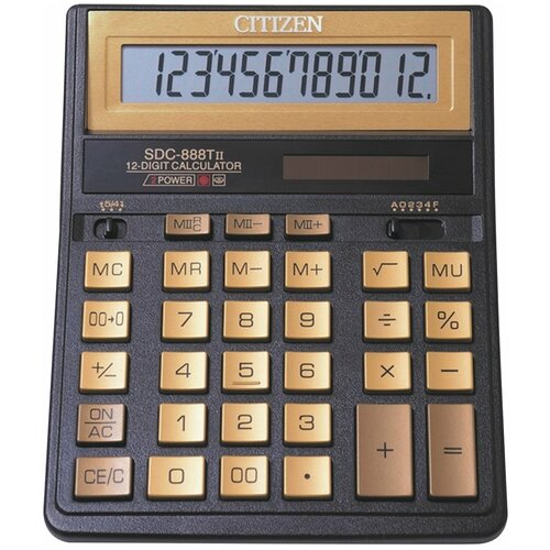 Калькулятор настольный CITIZEN SDC-888TIIGE (203х158 мм), 12 разрядов, двойное питание, золотой