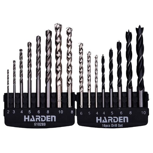 фото Набор сверл harden по металлу/дереву/бетону 16шт 610289