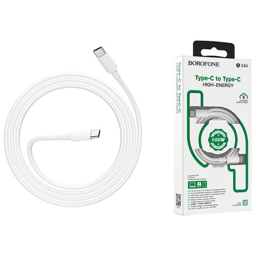 Кабель TYPE-C TYPE-C BOROFONE BX44 100w 1m белый кабель usb cm cm borofone bx44 white pd 100w подходит для зарядки ноутбуков черный 1 метр